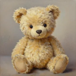 a fluffy and cuddly teddy bear, oil on canvas painting