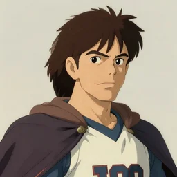 young jock portrait, medium hair brown, baseball cape, no beard, olive skin, strong jaw, strong neck, football jersey jersey, art by studio ghibli and greg rutkowski and artgerm and ilya kuvshinov, portrait, d & d, fantasy, highly detailed, digital painting, headshot, trending on artstation, concept art, sharp focus, illustration