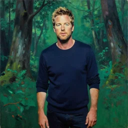 andy warhol paintings of blake shelton in a mysterious forest
