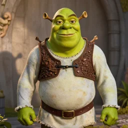 Chris Pratt as Shrek in live action adaptation, green skin, set photograph in costume, cosplay