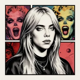 grunge drawing of billie eilish by - Zdzisław Beksiński , pop art style, horror themed, detailed, elegant, intricate