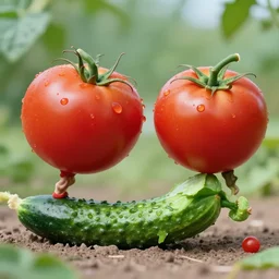 tomato fighting with cucumber, realistic, epic