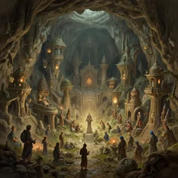 massive underground cave civilization, highly detailed, magic fantasy, digital art, keyframe illustration, matte painting, trending on artstation, andreas rocha, sylvain sarrailh, darek zabrocki, finnian macmanus, dylan cole, liang mark, albert bierstadt, sung choi, peter mohrbacher, greg rutkowski