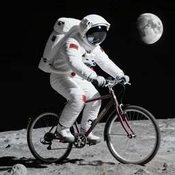 astronaut riding a bike to the moon