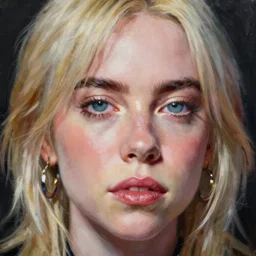 billie eilish closeup face, acrylic painting by bill imhoff