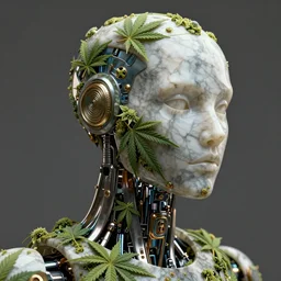 an amazing deep portrait of a robot made of marijuana and marble, intricate detail, volumetric lighting, 8 k, photorealistic, digital art trending on artstation