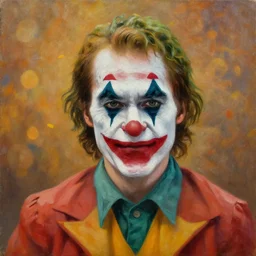 stunning serene portrait of a young Harrison Ford wearing a clown suit by Mark Arian, oil on canvas, masterpiece, realism, piercing gaze, autumn bokeh