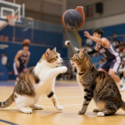 house cats attack players during basketball game