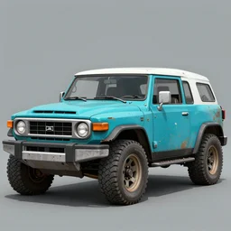 digital illustration of a faded cyan mad max's fj 4 0 decrepit!!!! pursuit special, rusty!!! nissan fj cruiser heavily modded 1 9 9 0 s, the last v 8 interceptor by makoto shinkai, ilya kuvshinov, lois van baarle, rossdraws, basquiat