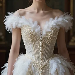 5. 2 8 s a lady with a decorated dress made of white pearls and white plumes of swan highly detailed digital _ painting, cinematic, volumetric lighting, f 8 aperture, cinematic