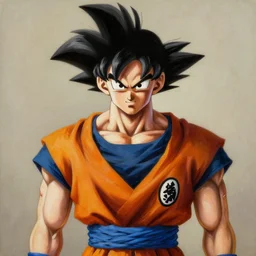 formal portrait of goku, oil painting, realistic, detailed, artstation