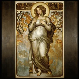mother nature, atmospheric light, full body, by caravaggio, by mucha