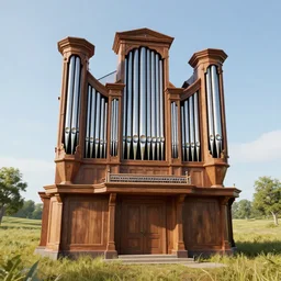 a large church organ in a field, trending on artstation, render, 3 d, octane, 4 k, 8 k, unreal engine, cinema 4 d