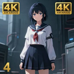 anime girl in school uniform, medium shot, dramatic lighting, 4 k, cyberpunk, brutalism, inspired by wlop, award winning, trending on artstation