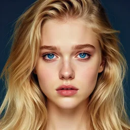 ! girl, sad look, big blue eyes, nest hair, long beautiful hair, blonde!!! beauty girl portrait, face in detail, big sad eyes, blonde hairstyles, hair everywhere, by aykut aydogdu, by kuvshinov, poster, golden ratio, render, colorful