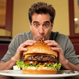 a hamburger eating Jerry Seinfeld