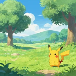 Peaceful landscape painting in the style of Pokemon