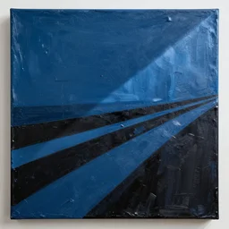 canvas coated with blue paint, black stripes,