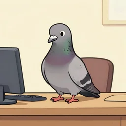a still frame from comic strip a pigeon sitting on the desk 1 9 9 0, new yorker illustration, monochrome contrast bw, lineart, manga