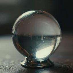 sphere with reflexive base metal chrome, bokeh, cinematic, color grading, macro view, lens distortion, vignette, backlight