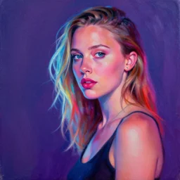 Photo of a Millie Bobby Brown oil painting neon