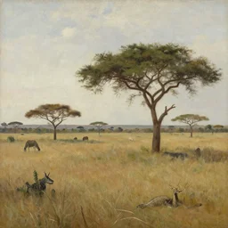 a landscape painting of the african bushveld, painted by Pierneef