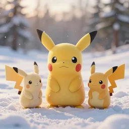 real life pokemons, cute!!!, content!!!, mischievous!!!, adorable!!!, fluffy!!!, ultra realistic!!!, winter, blanket of snow, 4 0 0 0 kelvin, golden hour, sharp focus