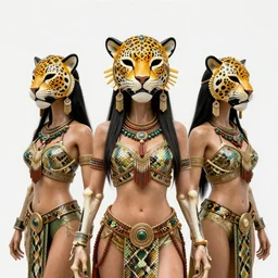 3 d goddess wide angle portrait with snake skin, and articulated bones. beautiful intricately detailed avante garde jaguar mask and jungle priestess outfit. vibrant hummingbirds, bio luminescent mushrooms, mycelium, pulse projections, shipibo patterns, plasma, creature, artwork by tooth wu and android jones wlop and android jones and beeple and greg rutkowski
