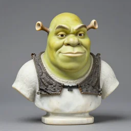 antique marble statue of shrek from the movie shrek, 1 / 4 headshot, portrait