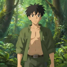 magic, background focus, by makoto shinkai, dnd character, avetetsuya studios, realistic textured skin, handsome anime dragon in amazon rainforest, clear clean, by lya kushinov, fantasy, alexandra fomina artstation, digital 2 d, matte painting