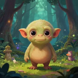 a cartoonish cute anthropomorphic gollum is in a mystical forest full of wonders, pine trees, magical atmosphere, trending on artstation, 30mm, by Noah Bradley trending on ArtStation, deviantart, high detail, stylized portrait H 704