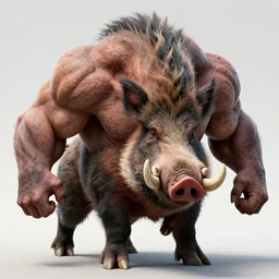 a terrifying hypermuscular boar, veiny, huge exaggerated muscles, monstrous, 1 0 0 mm, 4 k, high resolution, clear details