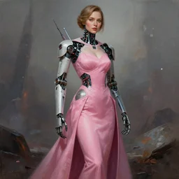 A beautiful detailed whole body portrait painting of Dolores Abernathy wearing a pink dress, robot revolution, apocalypse, highly detailed, digital painting, artstation, cgscoiety, cinematic, intricate, smooth, sharp focus, illustration, Unreal Engine 5, concept art, 8K, art by Westworld and Esao Andrews.