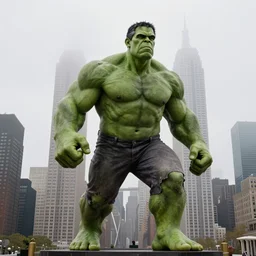 Hulk sized Obama towers over a foggy Manhattan; by Beeple; 4K