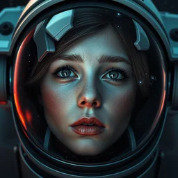 emma watson's face inside astronaut's helmet, reflecting stars and galaxies, high detail, smooth, sharp focus, cgsociety, artstation, finished render, illustration, unreal engine, 8 k, 4 k