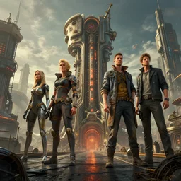 steampunk architecture group cyberpunk style by greg rutkowski and thomas kinkade, trending on artstation epic movie shot