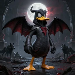 a detailed 3 d render of darkwing duck dressed as the hunter from bloodborne, bloodborne, digital art, dark fantasy, concept art, soulslike, by alphonse mucha, blood moon eclipse, wherewolves in a ruined building in the background, artstation, 8 k, unreal engine render