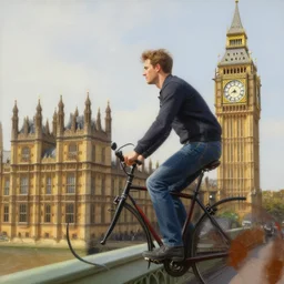detailed photorealistic painting of a man riding big ben