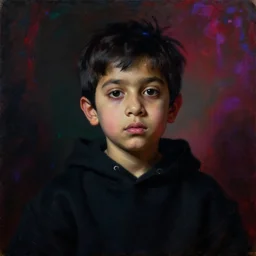 a beautiful dramatic portrait of a spaced out indian stoner 2 5 years old boy wearing black hoodie, by anthony van dyck, by caravaggio, by greg rutkowski, trending on artstation, oil on canvas, rococo color scheme, dark background, masterpiece, cinematic composition, red green blue purple pink lights, hyper - detailed, sharp, no frames, 8 k