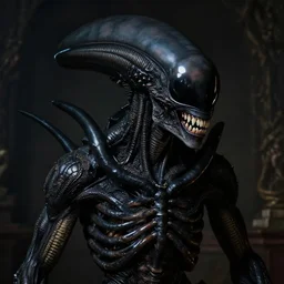closeup portrait of ribbed black alien covered with black ribs teeth black muscle tissue black spines, lucid dream - like heavy atmosphere, baroque painting, harsh flash photo, perfect composition, detailed octane render trending on artstation, 8 k artistic photography, volumetric cinematic perfect light, chiaroscuro, masterpiece, raphael, caravaggio, beksinski, rutkowski, beeple