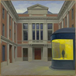 grandiose atrium, grant wood, pj crook, edward hopper, oil on canvas