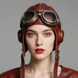 portrait of woman wearing old leather aviator helmet with flaps and steampunk goggles, red tones, detailed drawing, smooth and sharp black outlines, flat inked colors, high contrast shadow, moebius, jean giraud, frank miller