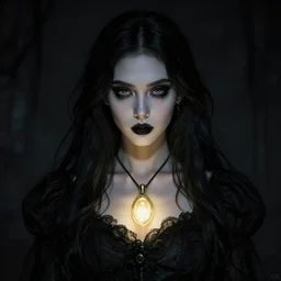 elegant gothic girl with glowing pendant, digitally coloured, photo, ultra realistic, by caestrad, collin estrada, instagram, deep blacks, high contrast, hasselblad, intense lighting, artstation, highly detailed, confident, soft focus, artgerm, chris cold