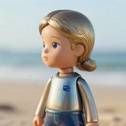 closeup profile portrait of tin toy girl beach, depth of field, zeiss lens, detailed, symmetrical, centered, fashion photoshoot, by nicoletta ceccoli, mark ryden, lostfish, breathtaking, 8 k resolution, extremely detailed, beautiful, establishing shot, artistic, hyperrealistic, octane render