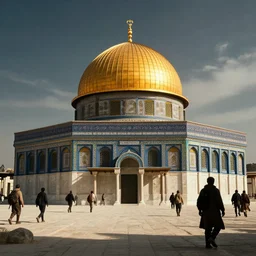 dome of the rock, people walking, action scene, an epic fantasy, dramatic lighting, cinematic, establishing shot, extremely high detail, photorealistic, cinematic lighting, artstation, octane render, by christopher nolan, horizon forbidden west