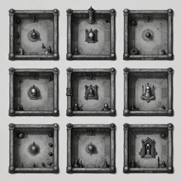 dungeon map by dysonlogos, nine rooms, map of osr dungeon, 1 0 foot, map of tomb of horror, trending of artstation, gray ratio