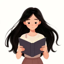 a pixar girl reading a book, long hair flowing down, symmetrical, style of by Jordan Grimmer and greg rutkowski, crisp lines and color,
