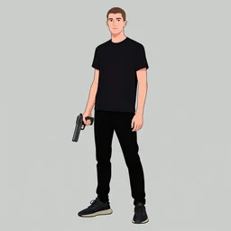 a thin, tall white man wearing yeezys holding a gun, illustration, graphic novel, graphite, marker art, crayon, paint, comic book, warm color palette, electric colors, tonal colors, 2 d, 8 k, natural lighting, amoled, moody lighting, diffraction grading, cel shading : : katsuhiro otomo