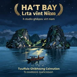 poster of ha long bay on a starry night in vietnam by studio ghibli