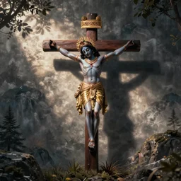 Krishna taking Christ off the cross real photography